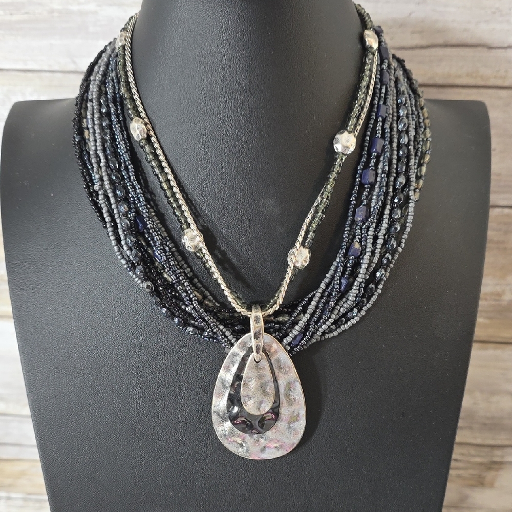 Earthy Multi-Strand Black and Silver Necklace Pair